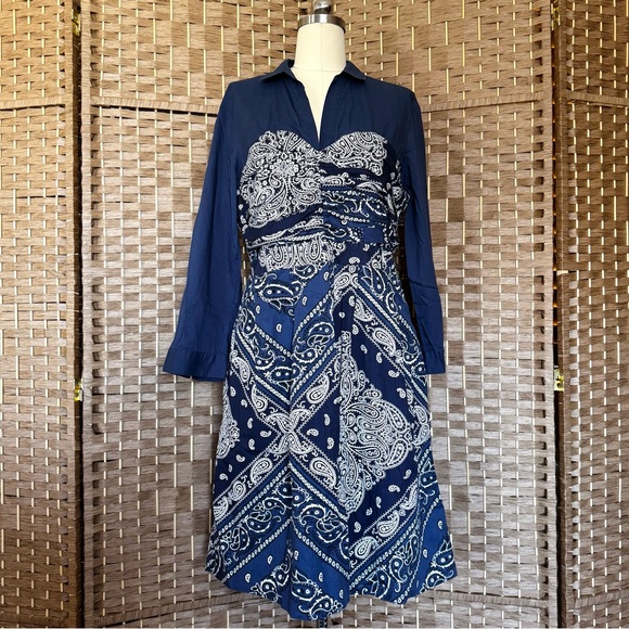 Anthro Holding Horses blue & white bandana dress 14 - Picture 2 of 15